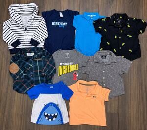 18 Month Boy Clothing Bundle 9Pc Hoodie Bodysuits Button Shirt Shark Incredibles
